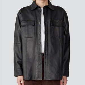 DESIGNER Swedish Oversized Unisex Black Leather Jacket Shirt “Shacket” Pockets